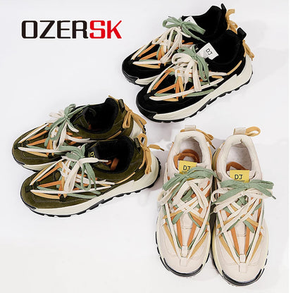 OZERSK Men Shoes Spring Fashion Casual Suede Sneakers Lace-up Comfortable Student Versatile Platform Sport Walking Shoes