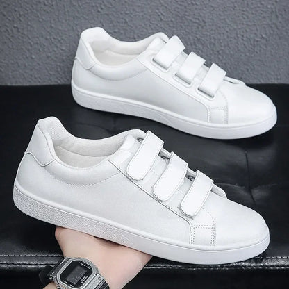 White Shoes Men Pu Leather Casual Shoes for Men Hook & Loop Loafers Fashion Skateboard Shoe Flat Male Sneakers Tenis Para Hombre