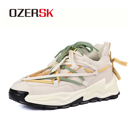 OZERSK Men Shoes Spring Fashion Casual Suede Sneakers Lace-up Comfortable Student Versatile Platform Sport Walking Shoes