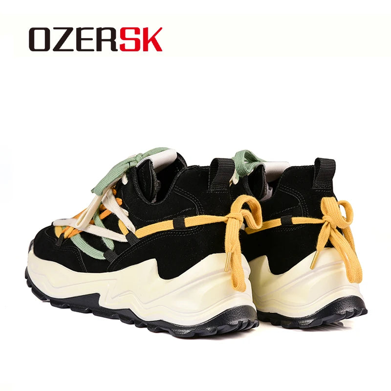 OZERSK Men Shoes Spring Fashion Casual Suede Sneakers Lace-up Comfortable Student Versatile Platform Sport Walking Shoes