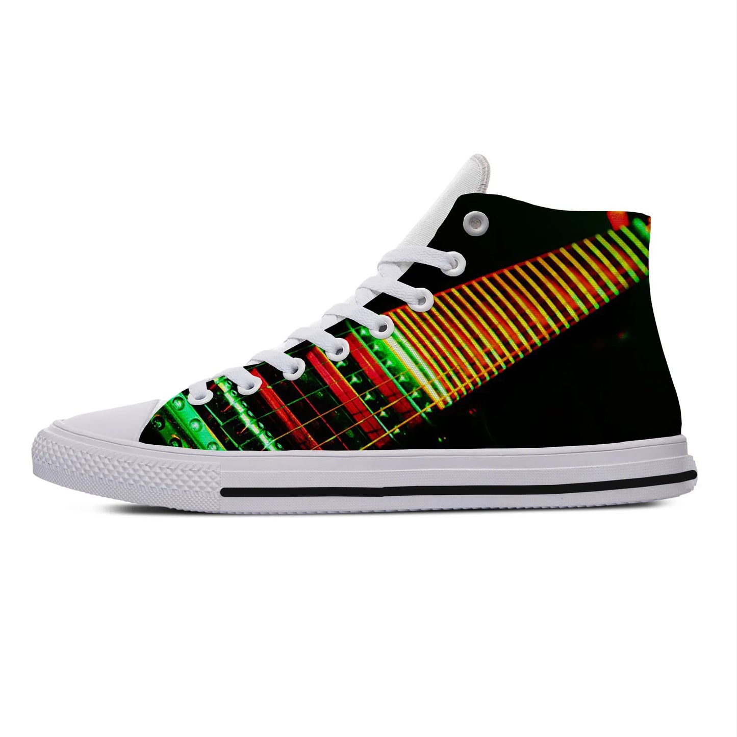 Hot Summer Fire Flame Music Funky Guitar Rock Fashion Lightweight High Top Canvas Shoes Men Women Casual Breathable Sneakers