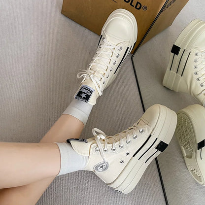 2024 Boat Women Canvas Sneakers Low Cut Casual Shoes Outdoor Sports Shoes Breathable Comfort Platform Shoes Air Cushion Sneakers