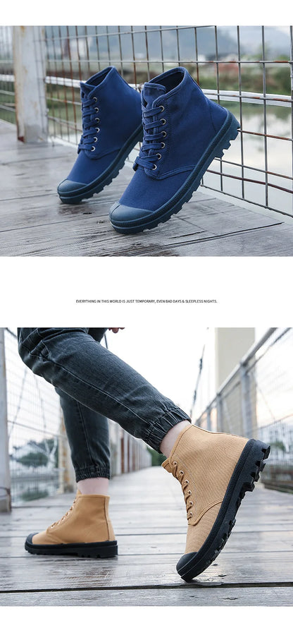 Men Canvas Sneakers High Top Casual Shoes Fashion Men's Work Shoes Male Brand Ankle Botas Tenis Masculino Size 39-46