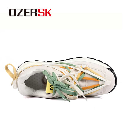 OZERSK Men Shoes Spring Fashion Casual Suede Sneakers Lace-up Comfortable Student Versatile Platform Sport Walking Shoes