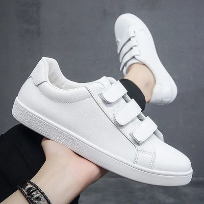 White Shoes Men Pu Leather Casual Shoes for Men Hook & Loop Loafers Fashion Skateboard Shoe Flat Male Sneakers Tenis Para Hombre