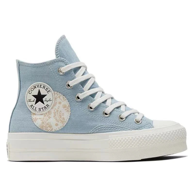 Converse A1l Star Lift lace up anti slip and wear-resistant high top canvas shoes for women, blue