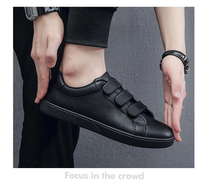 White Shoes Men Pu Leather Casual Shoes for Men Hook & Loop Loafers Fashion Skateboard Shoe Flat Male Sneakers Tenis Para Hombre